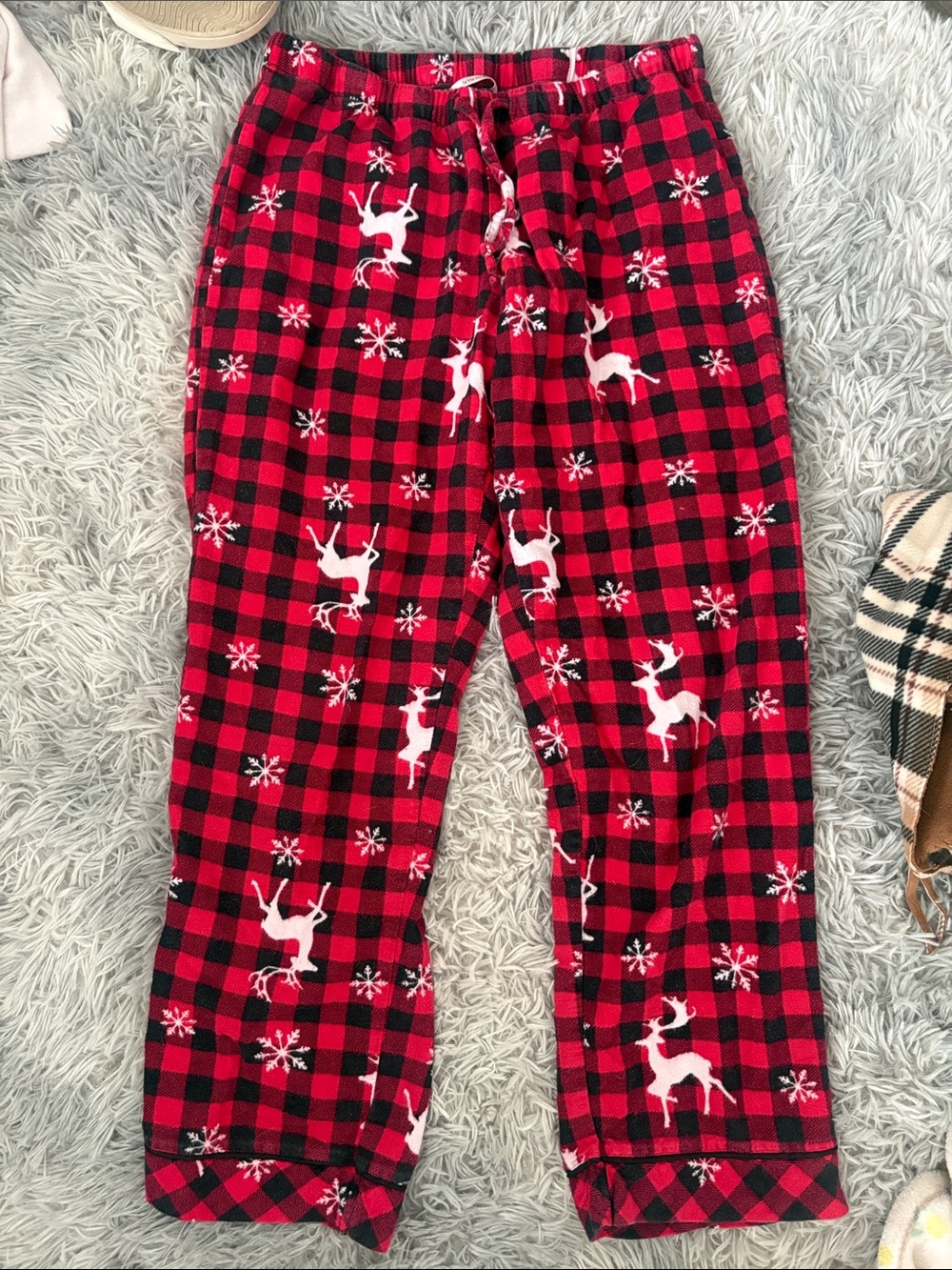 La Vie En Rose Red and Black Buffalo Plaid Reindeer Pajama Pants